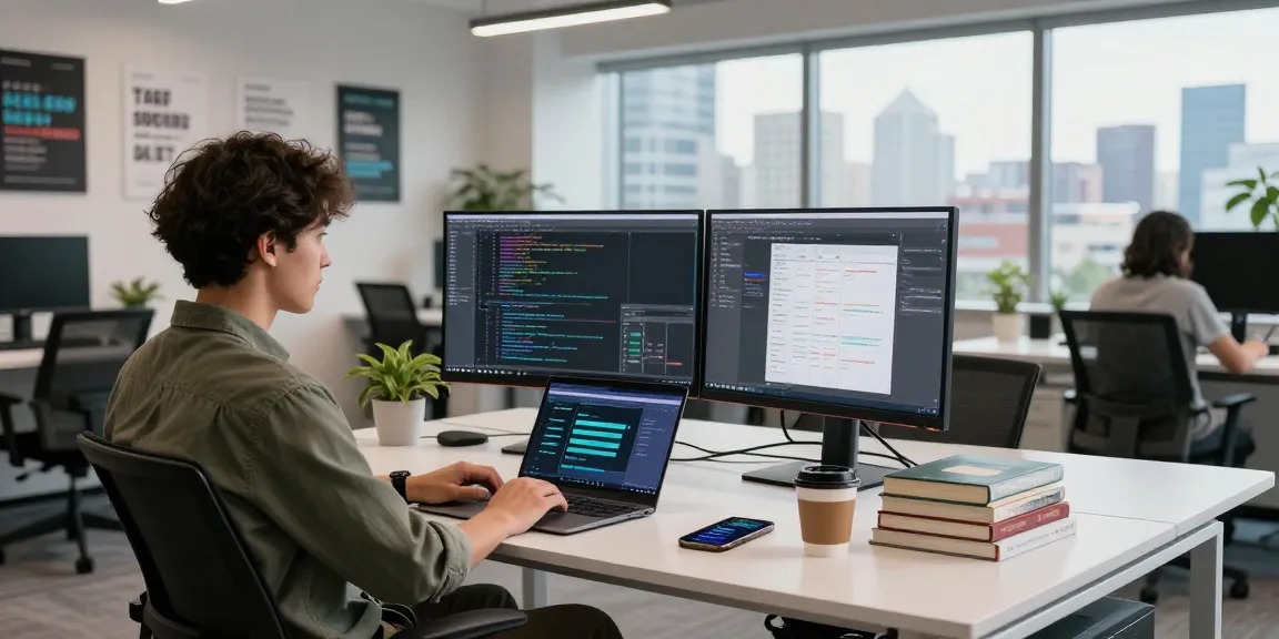 WPS Official Website features a modern workspace with dual monitors, showcasing code and project management tools, fostering productivity and innovation.