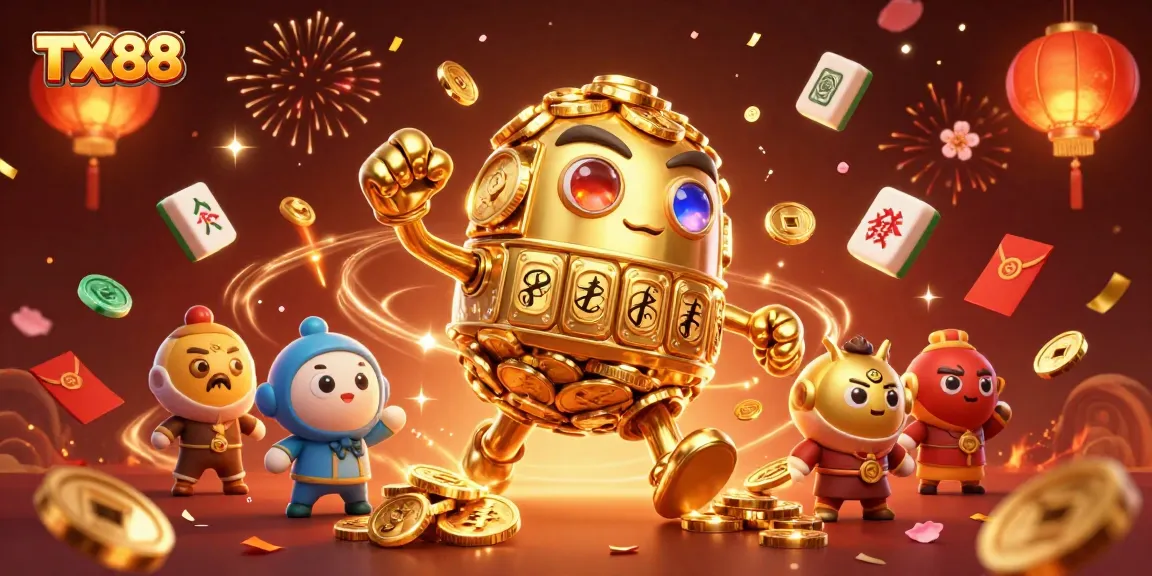 Experience TX88's vibrant casino adventure with ancient golden golem and iconic gaming symbols.