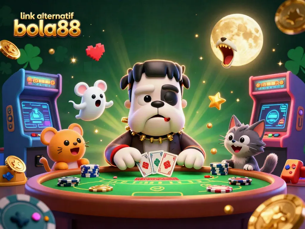 Engage in thrilling card games at link alternatif bola88, featuring a 3D Frankenstein bulldog dealer