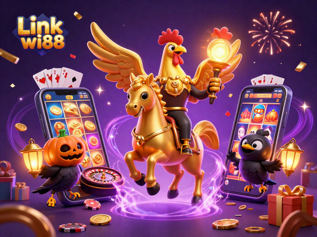 Experience thrilling gameplay with Link wi88 featuring a golden rooster in a magical casino.