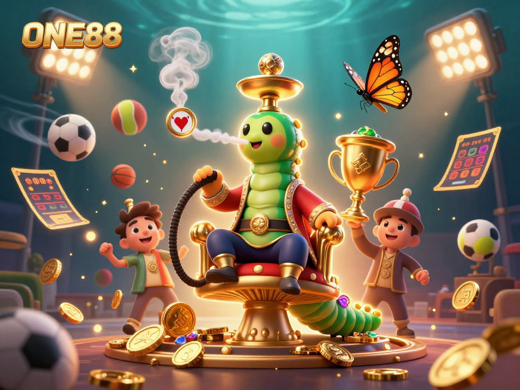 Engage with ONE88's vibrant gaming experience featuring a dynamic illustration of casino action and thrills.