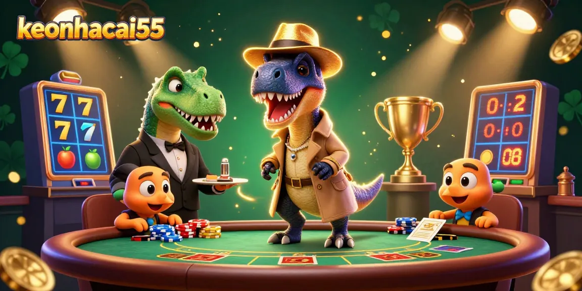 Join keonhacai55's thrilling casino scene with a clever velociraptor counter and pickpocket.