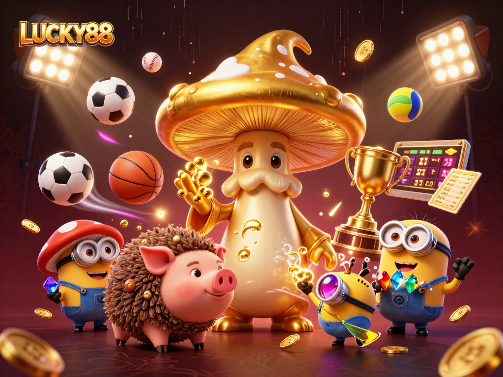 LUCKY88 immerses players in a vibrant gambling scene with enchanting characters and dynamic sports elements.