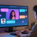 Engaging chat on crush on ai with virtual character in a cozy setting.